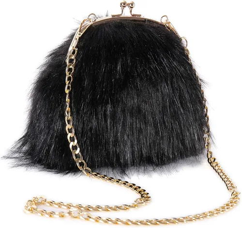 FHQHTH Faux Fur Purse Fashion Clutch Handbag Shoulder Vintage Evening Bags for Women