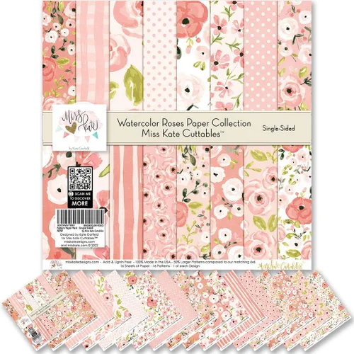 Miss Kate Cuttables - Rosas de acuarela con flores - Tarjetas para álbumes de recortes, manualidades - (12 x 12 pulgadas - un solo lado)