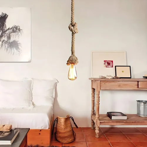 Miniatura 4 de Lámpara colgante de cuerda de cáñamo vintage de 1 cabeza de 4.9 ft, base E26/E27, lámpara de techo vintage, estilo retro para comedor, restaurante