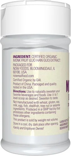 Miniatura 3 de NOW Foods, Extracto de fruto del monje en polvo certificado como orgánico, edulcorante con cero calorías, botella grande para servir con cuchara