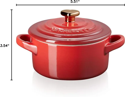 Miniatura 5 de Le Creuset Gres Mini redondo Cocotte, 8oz., Cerise con perilla de corazón dorado