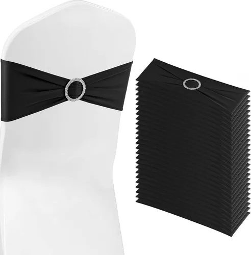Fajas de silla negras, paquete de 50 unidades, bandas elásticas de elastano con hebillas para sillas plegables, fajas para sillas de boda, fiesta,