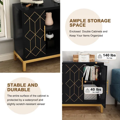 Miniatura 3 de ARTPOWER Aparador buffet con 4 puertas y estantes, aparador moderno de credenza, armario de almacenamiento decorativo tallado para sala de estar
