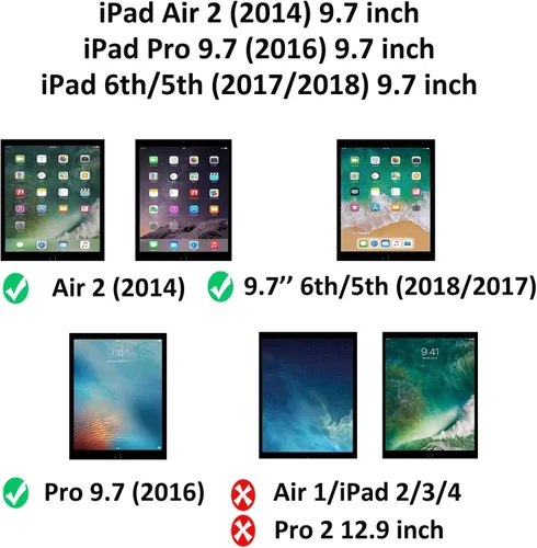 Miniatura 2 de HXCASEAC Funda a prueba de golpes para iPad de 6ª/5ª generación, Air 2 / Pro de 9.7 pulgadas con protector de pantalla, soporte integrado, duradera