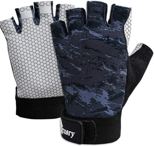 Drasry Guantes de pesca UV sin dedos, protección solar para hombres y mujeres, UPF50+SPF para pesca, kayak, remo, senderismo, navegación, remo,