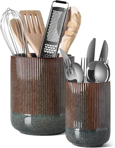 Miniatura 8 de LE TAUCI Soporte para Utensilios, 7.3"+5.4" Soporte de Cerámica para Utensilios de Cocina para Encimera, Recipientes Grandes para Utensilios