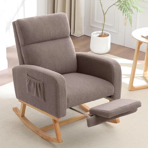 Miniatura 11 de HCHAIRH Mecedora para cuarto de bebé, sillas mecedoras de lactancia con reposapiés para mamá, silla mecedora con reposapiés y respaldo alto