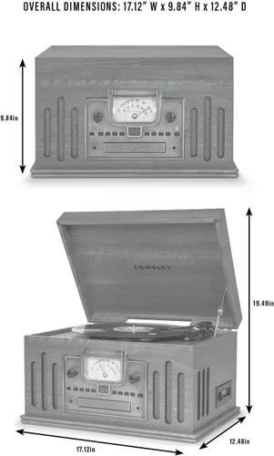 Miniatura 7 de Crosley CR704B-PA Musician Tocadiscos de 3 velocidades con radio, reproductor de CD/casete, entrada auxiliar y Bluetooth, color paprika