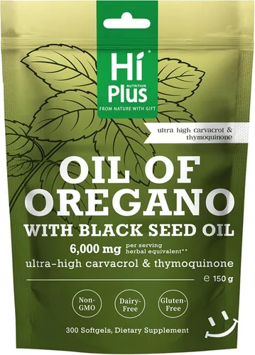 Aceite de orégano 2 en 1 + cápsulas blandas de aceite de semilla negra | Carvacrol y timoquinona de 4 veces más fuerza | a base de plantas, sin OGM,