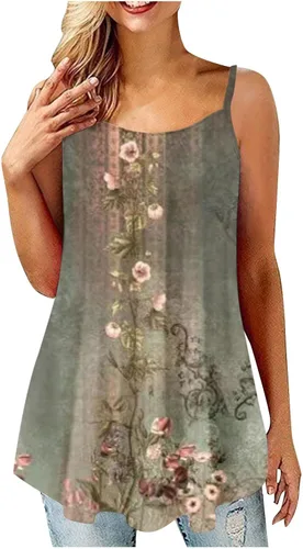 Ceboyel Camiseta sin mangas para mujer, diseño floral, sin mangas, casual, elegante, con tirantes delgados, túnica hawaiana