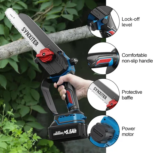 Miniatura 6 de Mini motosierra, motosierra eléctrica portátil 2 en 1 de 8 y 6 pulgadas, inalámbrica, pequeña motosierra de mano para ramas de árbol, patio, hogar