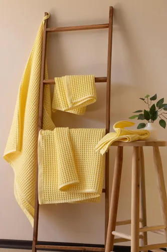 Miniatura 12 de PÜSKÜL - Paquete de 2 toallas de baño y spa de punto gofre, 100% algodón orgánico turco de alta calidad, fina de secado rápido, fabricadas en Beige