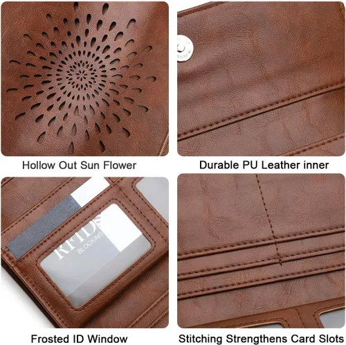 Miniatura 5 de Aphison - Cartera larga de cuero suave RFID para mujer, con caja de regalo
