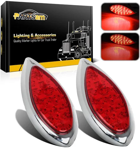 2 luces traseras de freno de freno cromadas rojas de 35 LED cromadas para camión, remolque, parada y giro, selladas con brillo alto y bajo