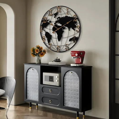 Miniatura 5 de Maxstar Reloj de pared grande con mapa del mundo, minimalista de metal, moderno, redondo, silencioso, sin tictac, funciona con pilas, para sala