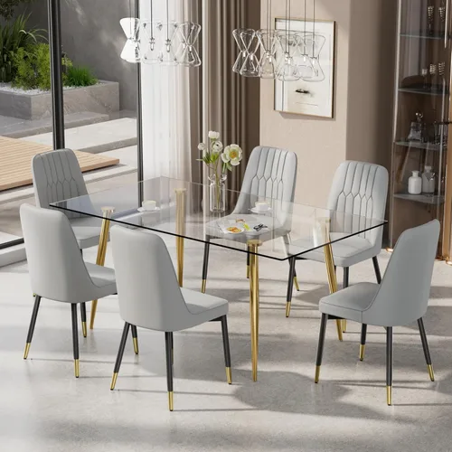 Miniatura 19 de Juego de mesa de comedor moderno de 51 pulgadas para 4, juego de sillas de mesa de cocina de vidrio para 4, mesa de cocina rectangular con 4 sillas