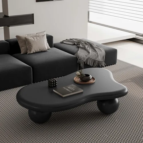 Miniatura 4 de Mesa de centro moderna de 35 pulgadas, con forma de pétalo, mesa de centro baja, linda mesa de té irregular para interiores con 3 patas de bola