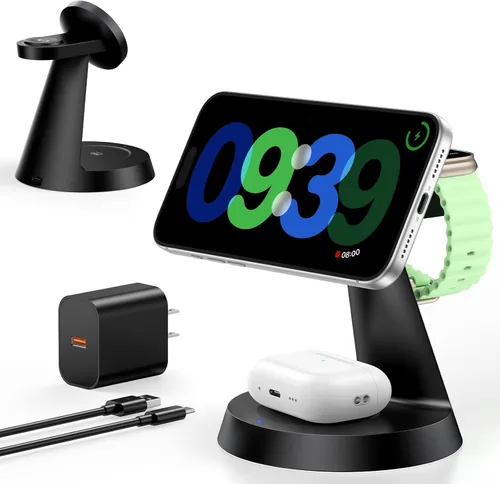 Estación de carga 3 en 1 para dispositivos Apple, cargador inalámbrico rápido de 15 W compatible con soporte de carga MagSafe para iPhone 17 16 15