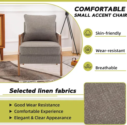 Miniatura 5 de HAOBO Home Silla decorativa moderna de mediados de siglo, sillas tapizadas para sala de estar, sillón con reposabrazos de ratán, cómoda silla de Topo