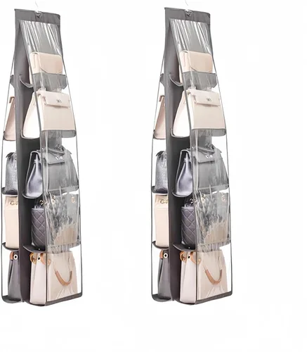 Miniatura 16 de HAN SHENG Organizador transparente para bolsos y bolsos, con 6 bolsillos, almacenamiento para colgar bolsas, estante colgante que ahorra espacio