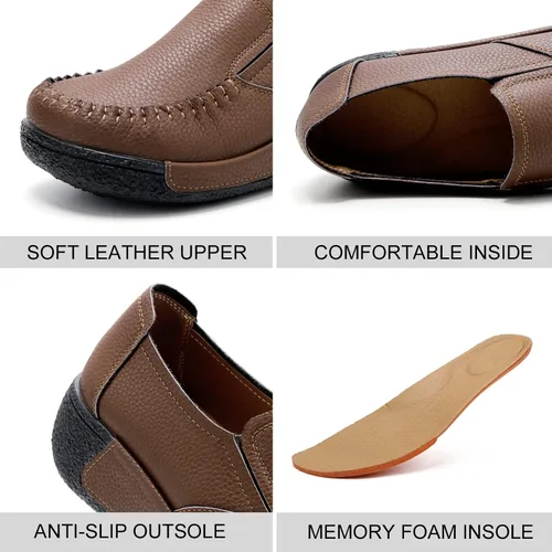 Miniatura 2 de UZB Mocasines de cuero sin cordones para mujer, cómodos zapatos de plataforma casuales