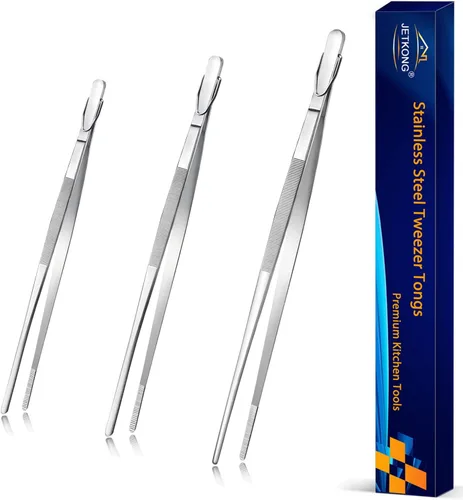 Miniatura 10 de JETKONG Pinzas de Cocina Extra Largas de Acero Inoxidable Resistente Pinzas de Cocina, Juego de 3 (9, 12, 14 pulgadas, plateado)