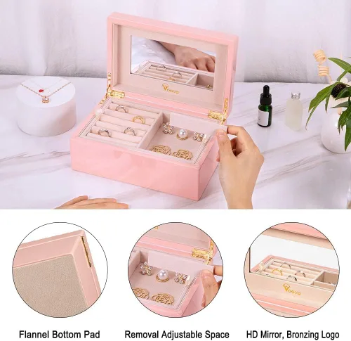 Miniatura 3 de Voova Joyero organizador de madera para mujeres adolescentes y niñas estuche de joyería de pintura de piano de lujo con espejo cajas