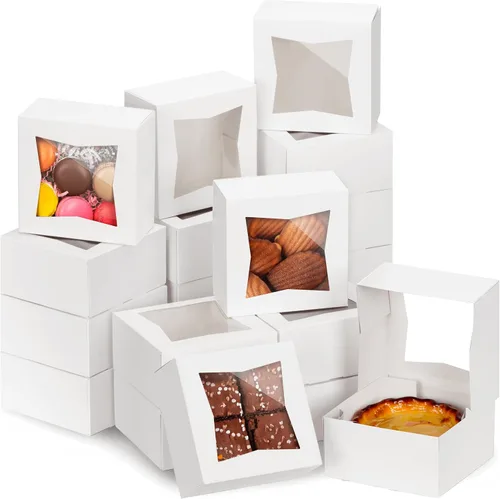 Fit Meal Prep Paquete de 25 cajas de panadería con ventana de 6 x 6 x 3 pulgadas, caja de cartón para cupcakes, pasteles y pastelería, caja de