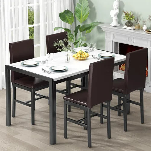 Miniatura 2 de Recaceik juego de mesa de comedor para 4, mesa de cocina y sillas, mesa de comedor de mármol sintético con 4 juegos de cuero PU para comedor