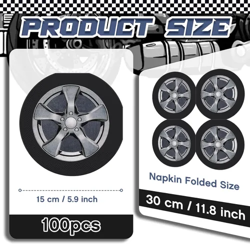 Miniatura 2 de Henoyso - 100 servilletas para neumáticos de automóvil de 6 pulgadas, servilletas de fiesta de cumpleaños de coches de carreras, suministros