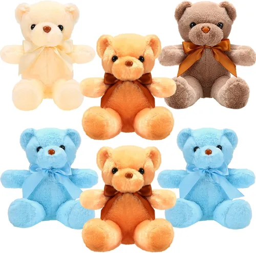 Miniatura 8 de Aoriher 6 piezas de osos de peluche a granel, adorables y suaves, lindos regalos de felpa para novia, baby shower, graduación, cumpleaños, boda, Rosa
