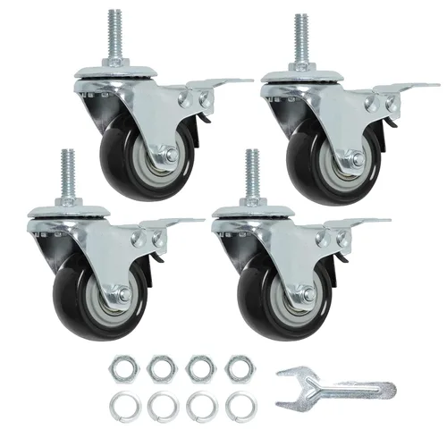 Finnhomy Ruedas giratorias roscadas resistentes de 2 pulgadas, 1/4 pulgadas a 20 x 1 con freno, juego de 4 para estantes de alambre, ruedas lisas