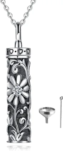 Collar con colgante de urna de cenizas de cremación y árbol de la vida para mujer, plata de ley US1