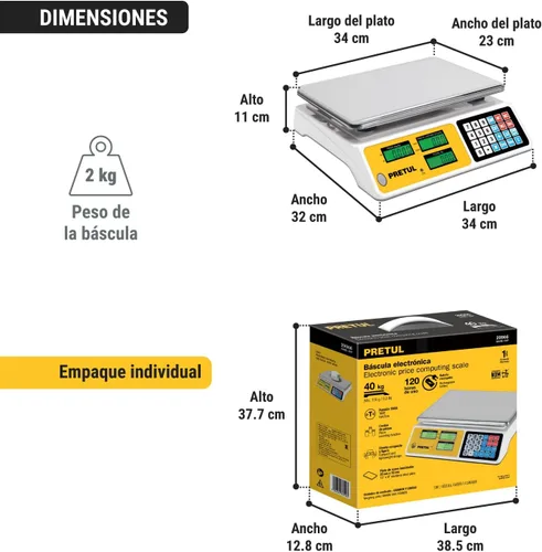 Miniatura 12 de Báscula electrónica Pretul 88.2 lbs de capacidad multifunción