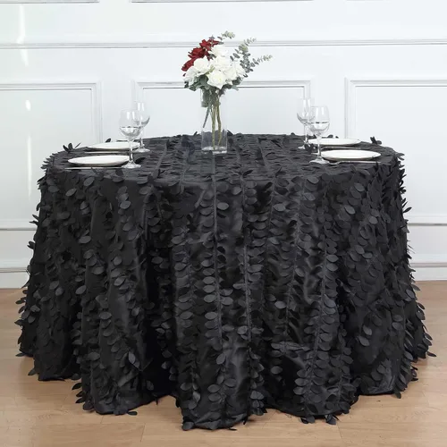 Miniatura 29 de TABLECLOTHSFACTORY - Mantel cuadrado de tela de tafetán de pétalos de hojas 3D de 54 pulgadas, color negro