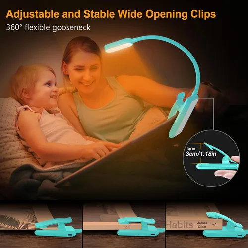 Miniatura 5 de Gritin Luz de libro recargable de 16 LED para leer en la cama, cuidado de los ojos, 3 temperaturas de color, brillo de atenuación continua, 80 horas
