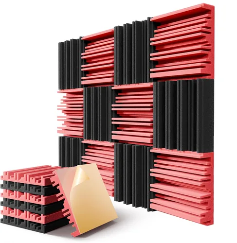 Miniatura 30 de Paquete de 12 paneles de pared insonorizados, paneles de espuma acústica de 12" x 12" x 2" para paredes, panel insonorizante autoadhesivo, paneles