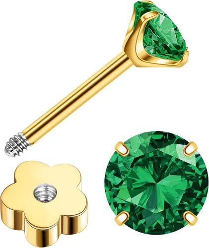 Miniatura 24 de Aretes de titanio G23 hechos a mano de 0.118 in, chapados en oro de 14 quilates, pequeños 5A+CZ, aretes de cartílago hipoalergénicos, aretes