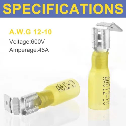 Miniatura 2 de haisstronica 120 conectores amarillos de pala termocontraíbles, conectores de cable de 12-10 AWG, terminales de desconexión rápida