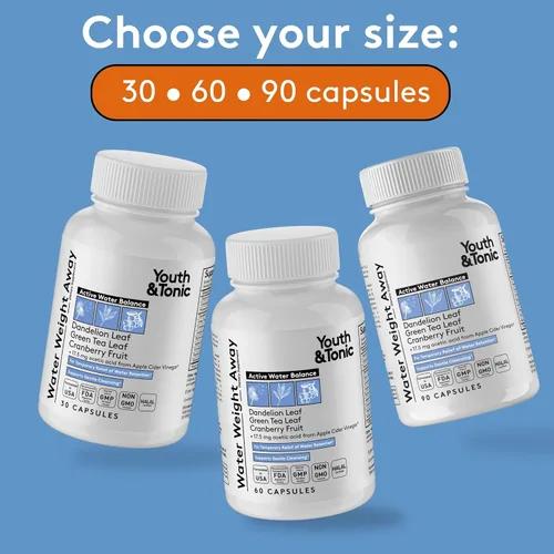 Miniatura 7 de Youth & Tonic Pastillas de agua para retención de líquidos, diurético natural para aliviar la hinchazón y el equilibrio de líquidos, soporte