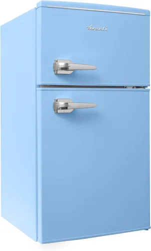 Avanti Minirefrigerador con congelador de diseño retro, refrigerador compacto con puertas dobles para oficina en casa o dormitorio, cuenta con Azul