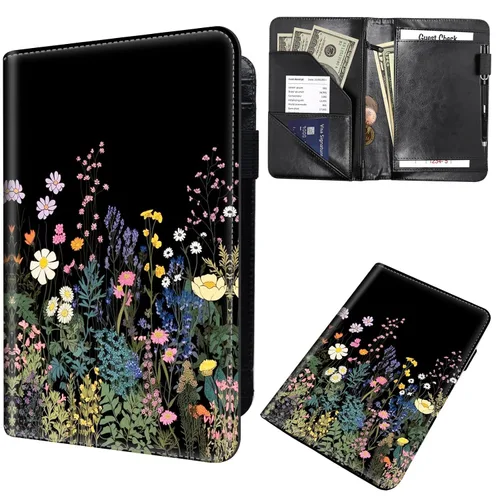 Miniatura 35 de Libreta de pedidos para camarera, cartera de cuero con bolsillo con cremallera oculta, soporte para bolígrafos, lindo organizador para camarera