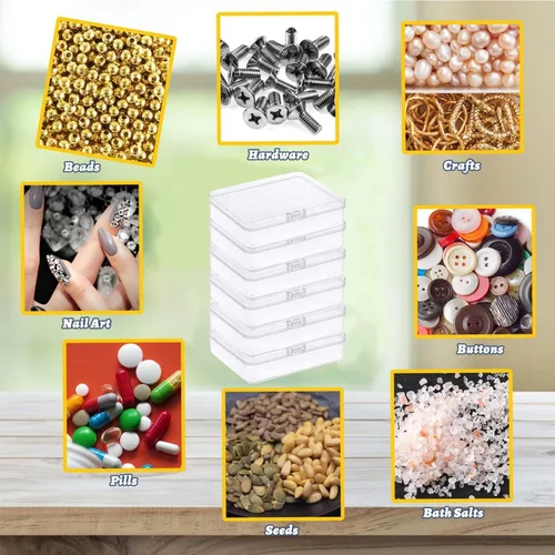 Miniatura 7 de Goiio 6 piezas mini contenedores de almacenamiento de plástico con tapa, caja rectangular transparente de 5 x 4 x 1.3 pulgadas para recolectar