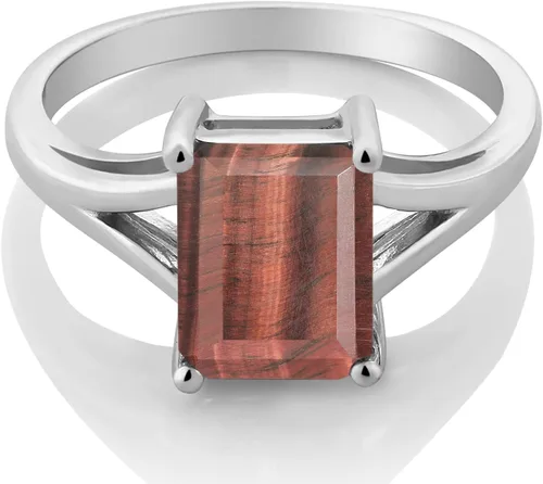 Miniatura 92 de Gem Stone King Anillo de compromiso solitario con diseño clásico de vástago dividido para mujer, plata de ley 925, piedra natal de piedra preciosa