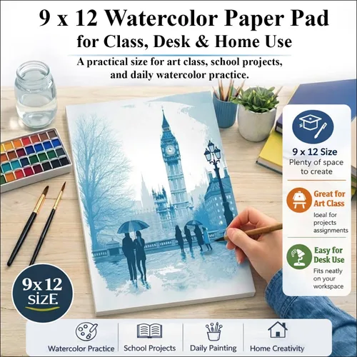 Miniatura 5 de Almohadilla de papel para acuarela, almohadilla de acuarela 9x12”, 300 g/m²/ 140 lb papel de acuarela, 16 hojas prensado en frío - Pintura, dibujo