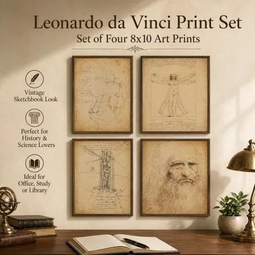 Miniatura 3 de Impresiones artísticas originales de Leonardo da Vinci – Gran decoración de aula de ciencias y oficina en casa, accesorios para dormitorio