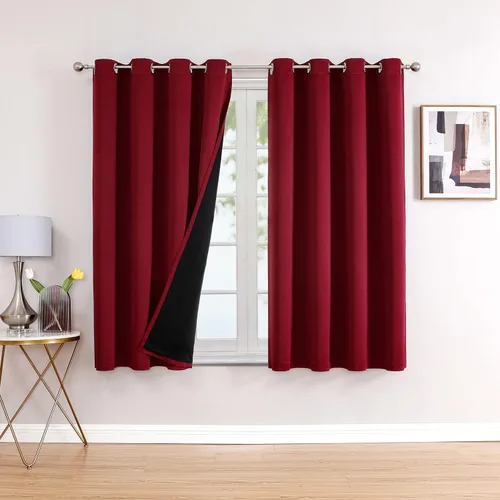 Miniatura 79 de ChrisDowa - Cortinas 100% opacas, para dormitorio, con forro negro, 2 capas gruesas, aislamiento térmico y ojales, 63 pulgadas de largo, juego de 2