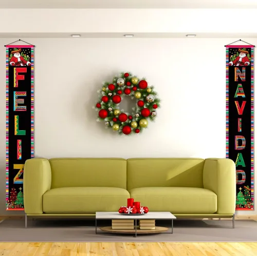 Miniatura 5 de Nepnuser Decoración de Navidad mexicana para porche, pancarta española de invierno para fiestas, decoración de puerta delantera, letrero