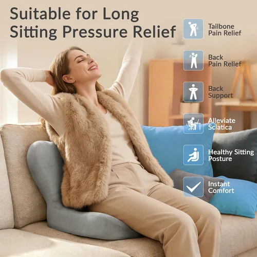 Miniatura 4 de Exclusivo Mezcla Cojín de asiento de espuma viscoelástica, cojines ergonómicos para aliviar el dolor del coxis, almohadilla de asiento Gris claro