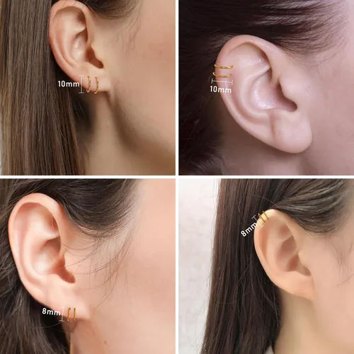 Miniatura 10 de 2 Pairs Double Hoop Earrings, Gold Cartilage Earrings for Women, Small Silver Helix Piercing Jewelry,Spiral Nose Ring Tiny Twist Earrings as Gift